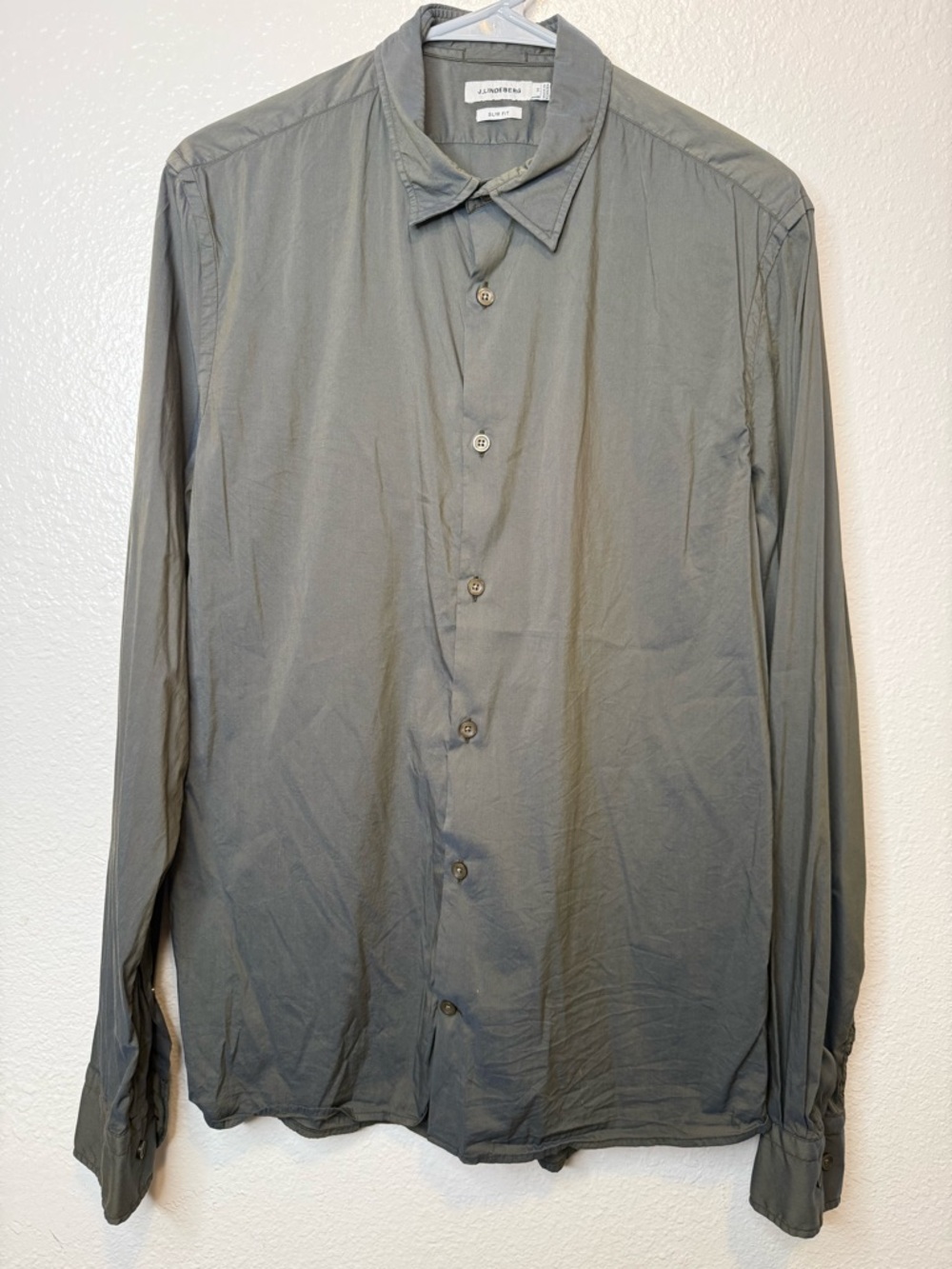 J. Lindeberg Men’s Slim Fit Dani Silky Stretch Green Button Down Size Medium